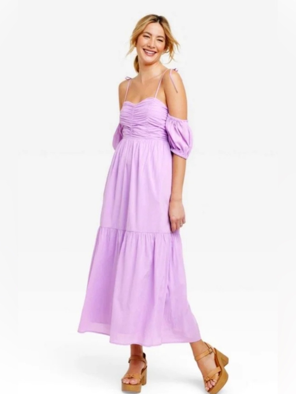Universal Thread Lavender Off-Shoulder Maxi Dress with Spaghetti Straps